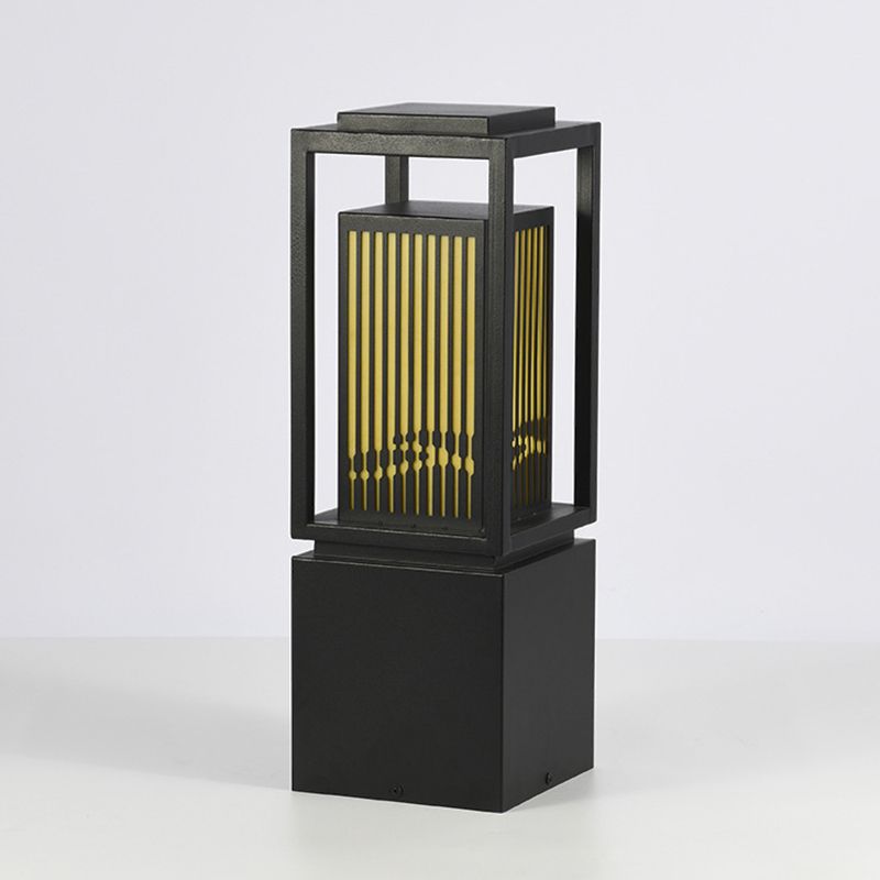 Modern Metal Solar Pillar Lamp Rectangle Shape Outdoor Waterproof Light in Black
