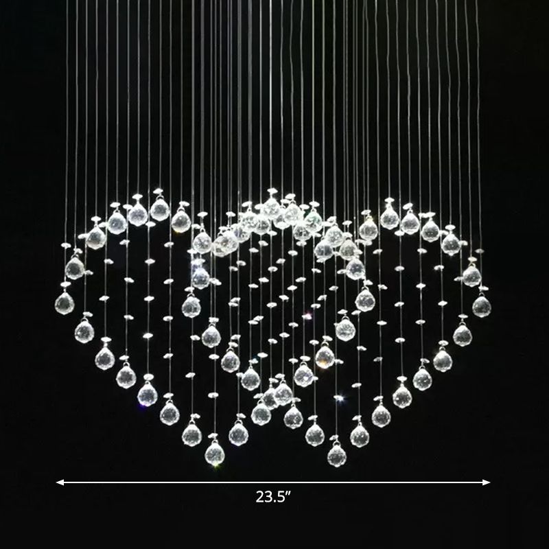 Modern Heart Shaped Flush Light 3/5/6 Heads Clear Crystal Flush Mount Ceiling Light Fixture in Stainless Steel