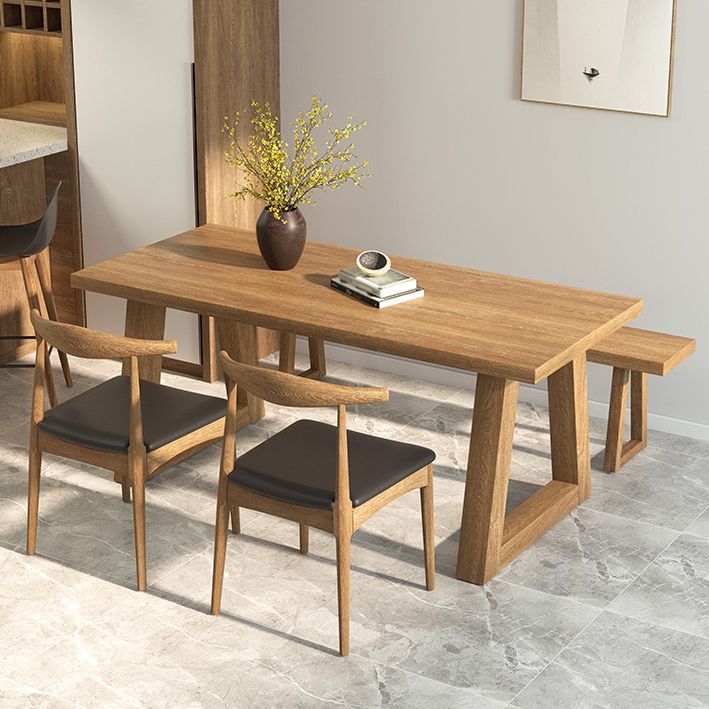 Pine Wood Top Dining Table Modern Rectangle Table with Solid Wood Sled Base