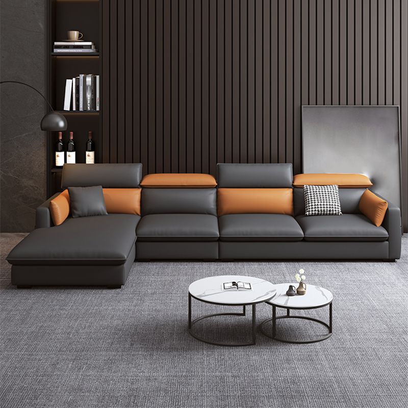 Contemporary Sofa & Chaise Faux Leather Sofa with Bolster Pillows