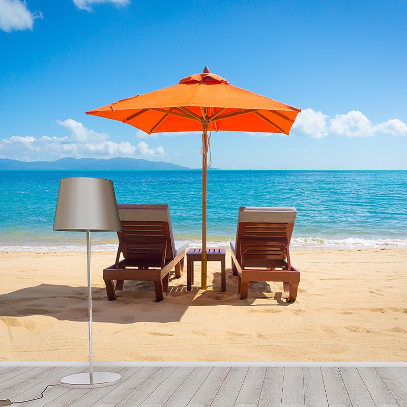 Stunning Beach Landscape Mural Wallpaper for Sitting Room, Soft Color, Custom Print