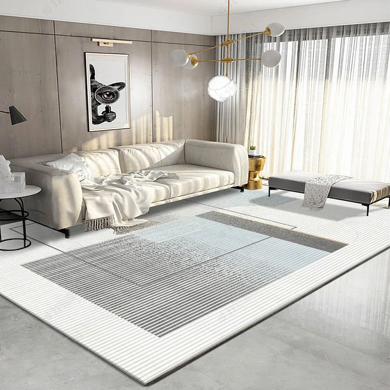 Grey Modern Rug Polyester Striola Area Rug Stain Resistant Rug for Living Room