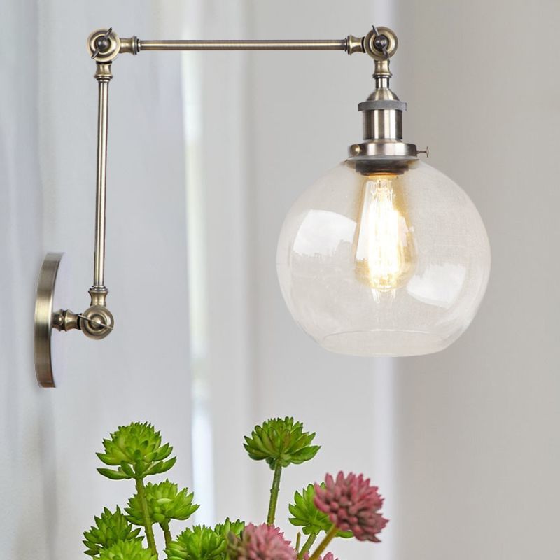Rustikale Globus Wandbeleuchtung 1 Glühbirne klares Glasleuchten in antikem Messing