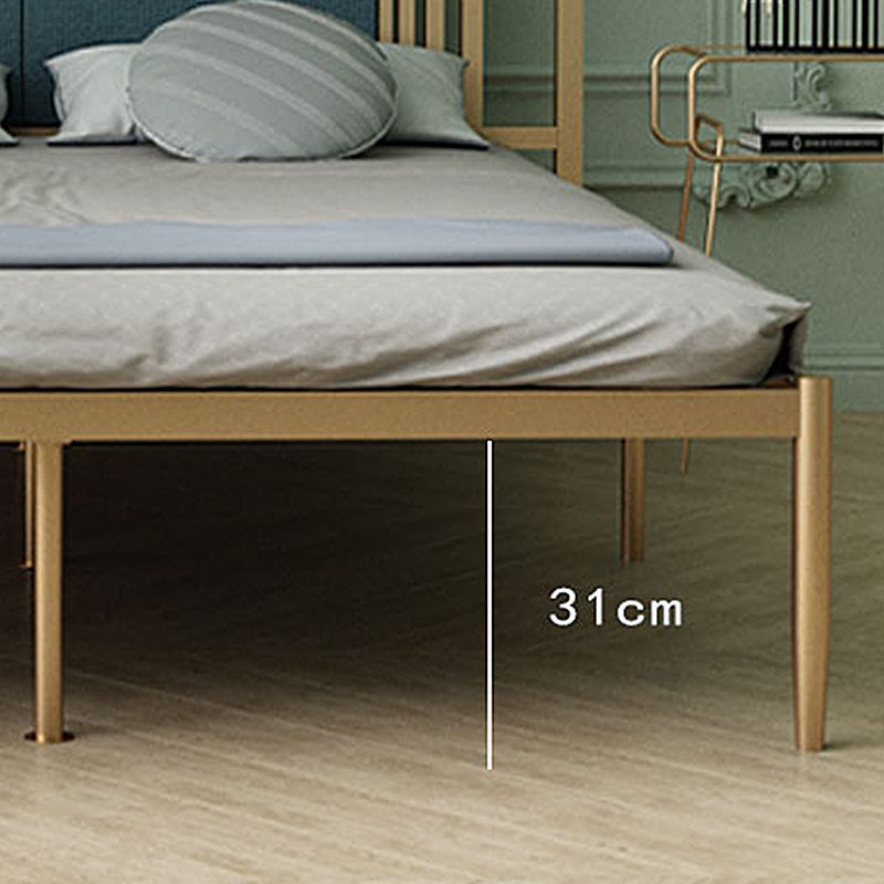 Iron Frame Panel Beb with Rectangle Upholstered Headboard and Metal Legs