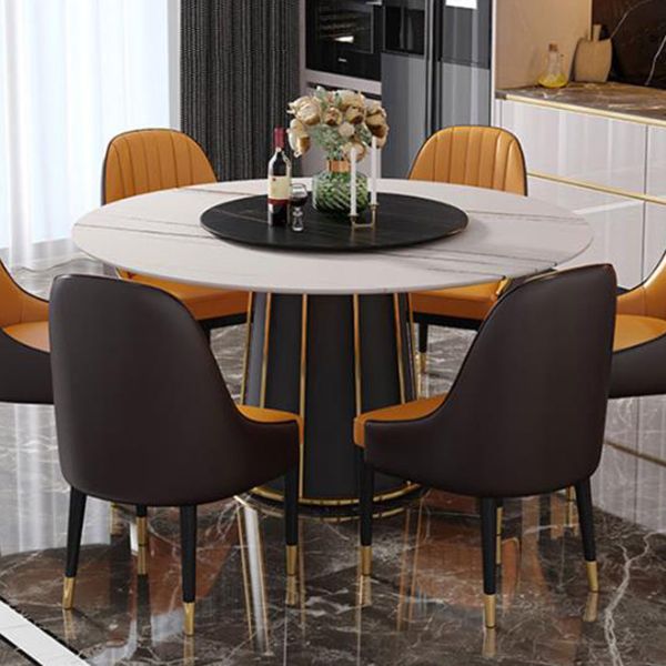 Round Stone Dining Table Modern Convertible Furniture with Pedestal Base