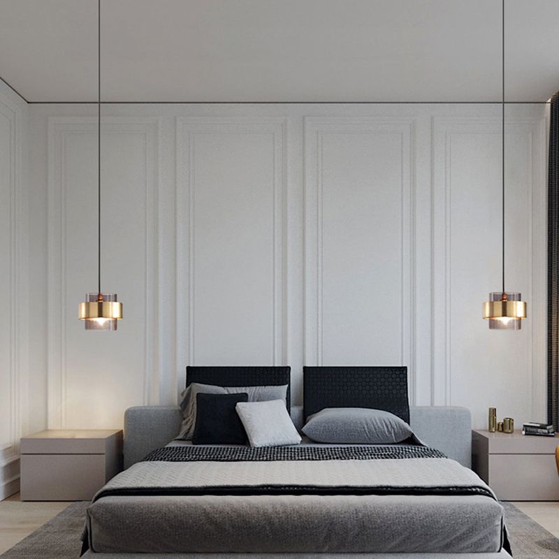 Smoke Gray Cylinder Pedant Light Down Light Mini Ceiling Pendant Light in Glass Shade