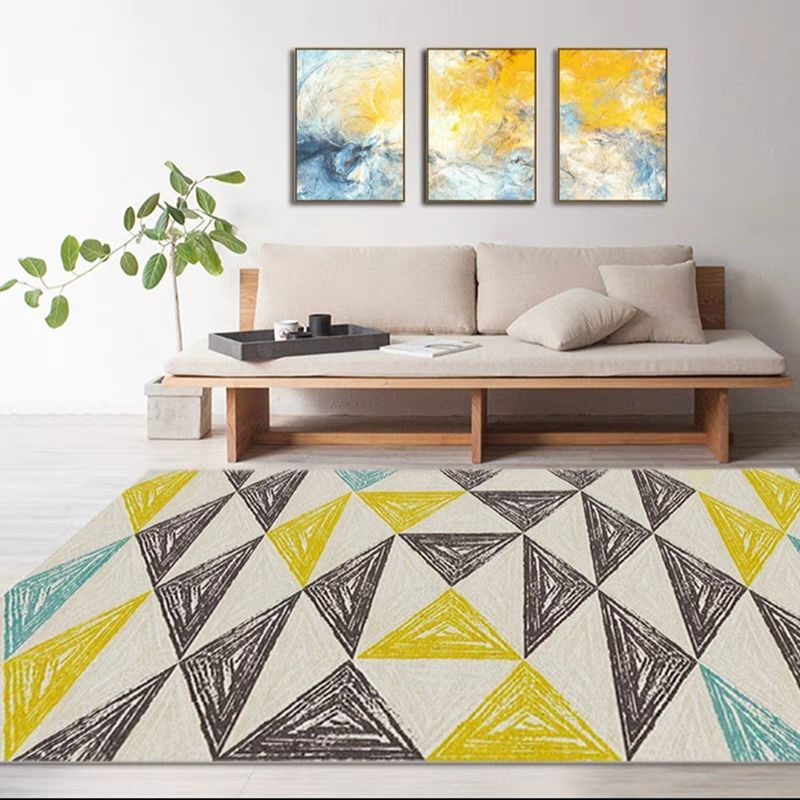 Casual Living Room Carpet Geometric Printed Rug Non-Slip Backing Indoor Rug Polyster Rug