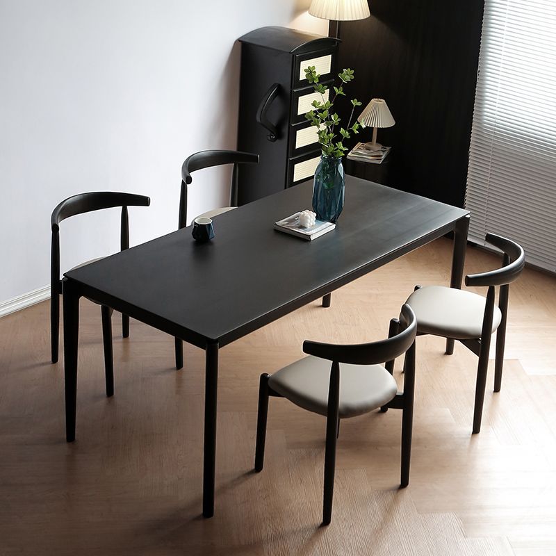 Modern Black Dining Set 1/2/5 Pieces Rectangle Indoor Wood Legs Dinette Set