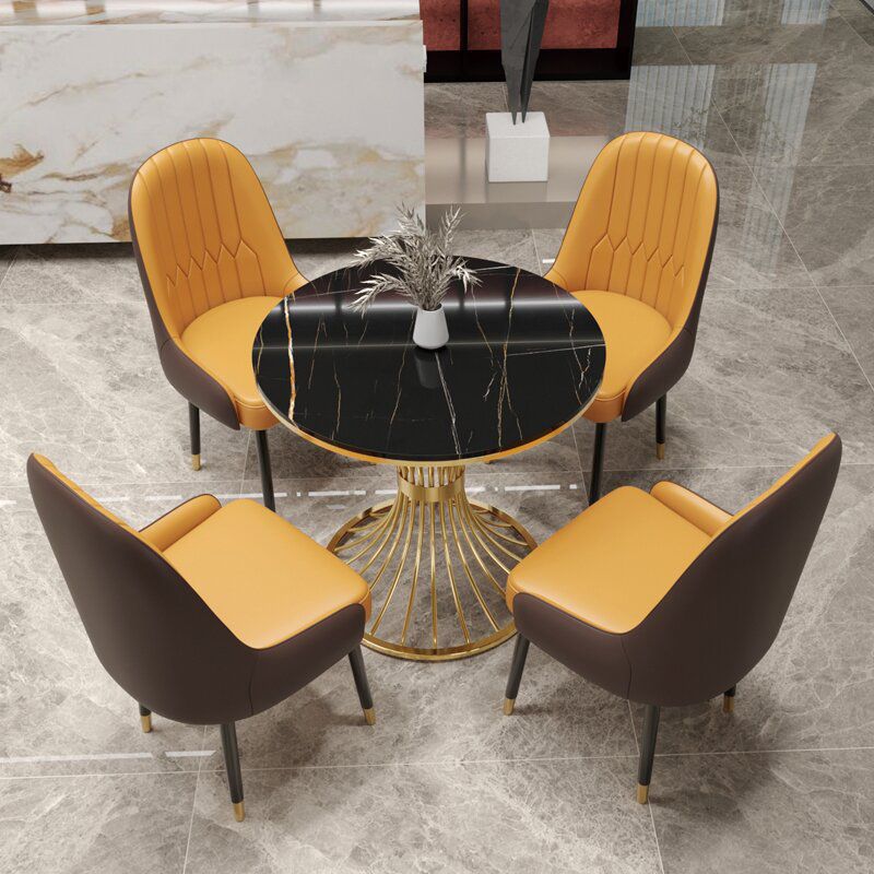 Polished Finish Stone Top Table Modern Style Round Dining Table