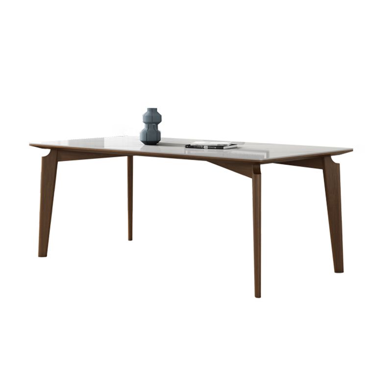 Mid-Century Modern Rectangle Dining Table White Sintered Stone Table with 4 Ash Solid Wood Legs