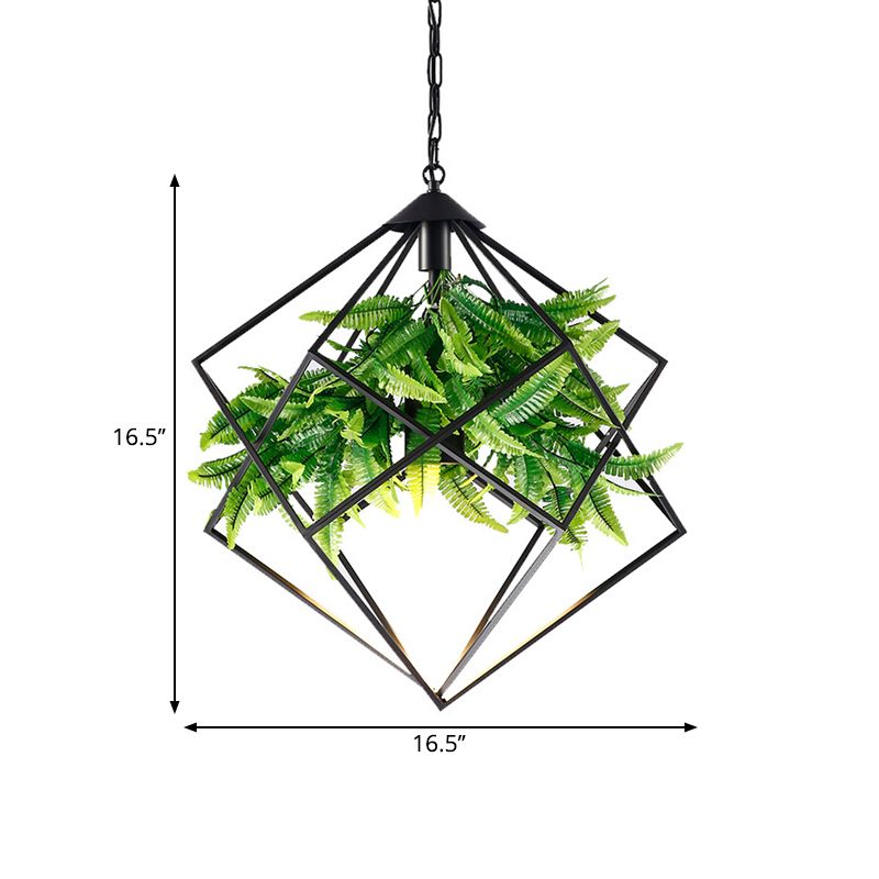 Diamond Cage Iron Drop Pendant Farmhouse 1 Head Tearoom Plant Hanging Light in Black, 16.5"/19"/21.5" W