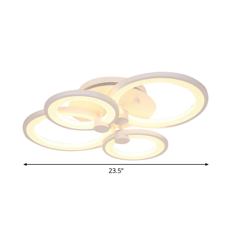 Multiple-Ring Metal Ceiling Lighting Modernist 4/6/8-Bulb Black/White LED Semi Flush Light for Living Room