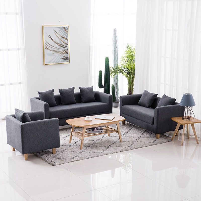 Contemporary 23.62" H Cotton Blend Tuxedo Arm Sofa for Living Room