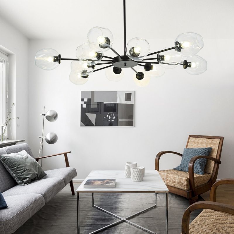 Modern Creative Indoor Pendant Light Wrought Iron Sputnik Hanging Lamp with Glass Shade