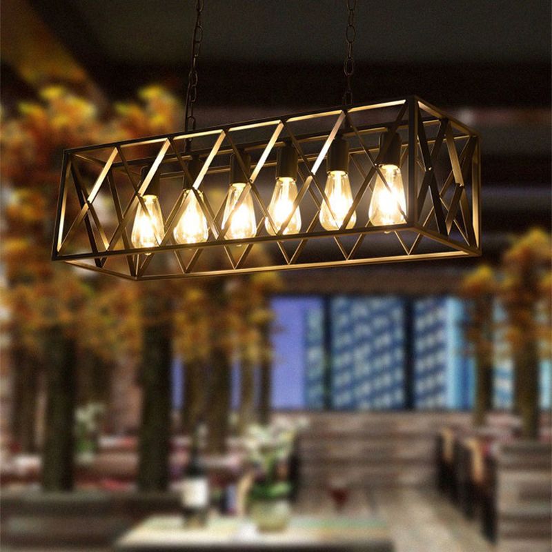 Industrial Rectangular Island Pendant Lights Metal Multiple-Light Island Light Fixtures