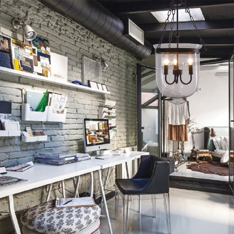Industrial Creative Style Hanging Light Wrought Iron Pendant Light with Glass Shade