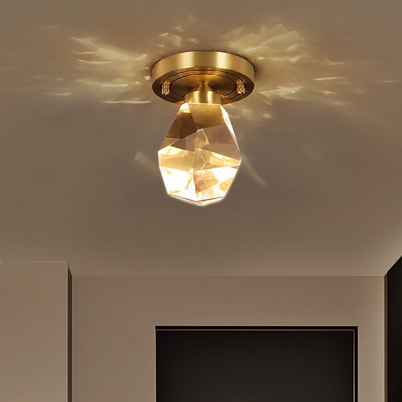 Plafonnier LED encastré en forme de gemme pour couloir, cristal à facettes, plafonnier moderne en or