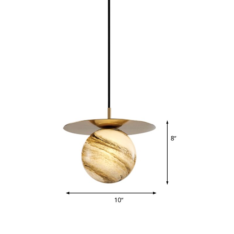 Contemporary Sphere Suspension Pendant Frosted Glass 1 Bulb LED Kitchen Ceiling Light in Gold