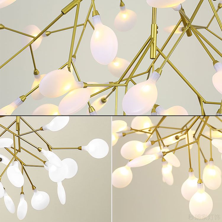 Branch Shape Chandelier Modern Fireflies Chandelier Lamp in Gold for Living Room