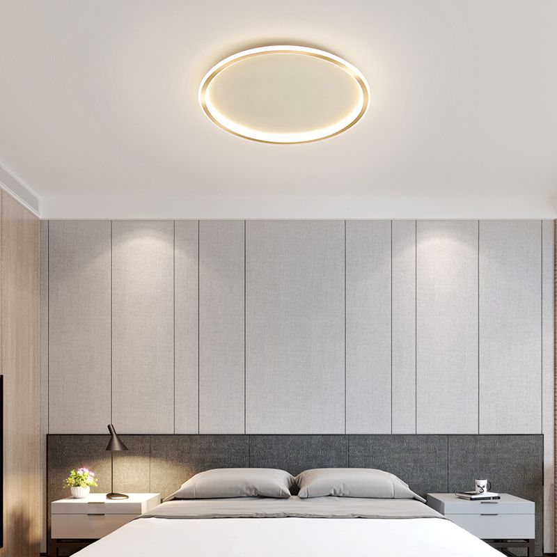 16"/19.5"/23.5" Wide Thin Round LED Flush Lamp Simple Metal Ceiling Flush Mount in Gold, Warm/White Light/Remote Control Stepless Dimming