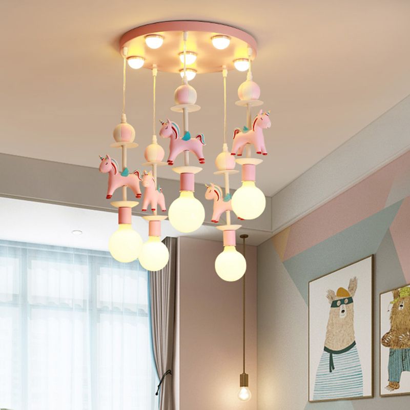 Rainbow Unicorn Nursery Pendant Ceiling Light Resin Kids Multi Lamp Pendant Light