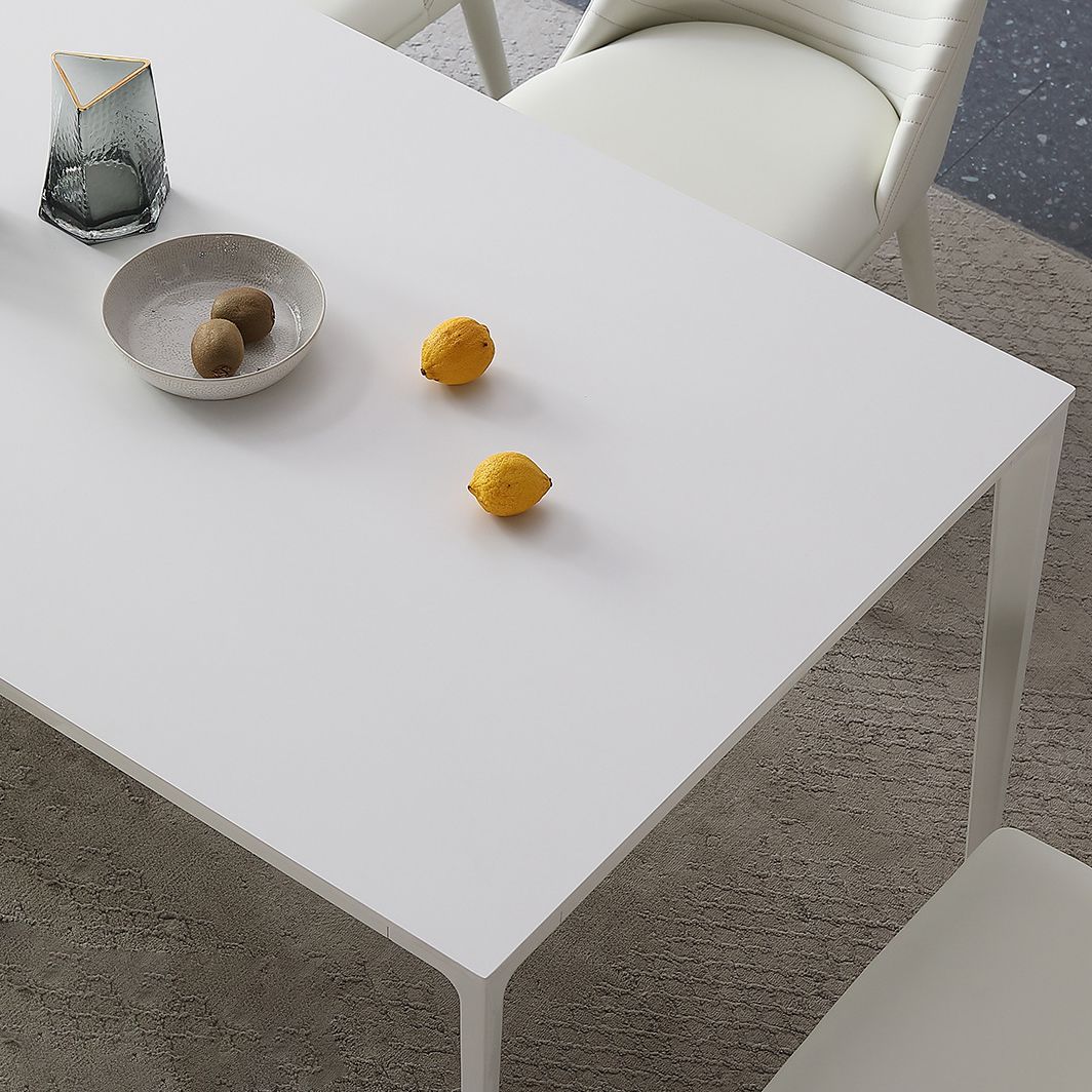 Modern Rectangle Dining Table Stone Top Table with Metal Base in White