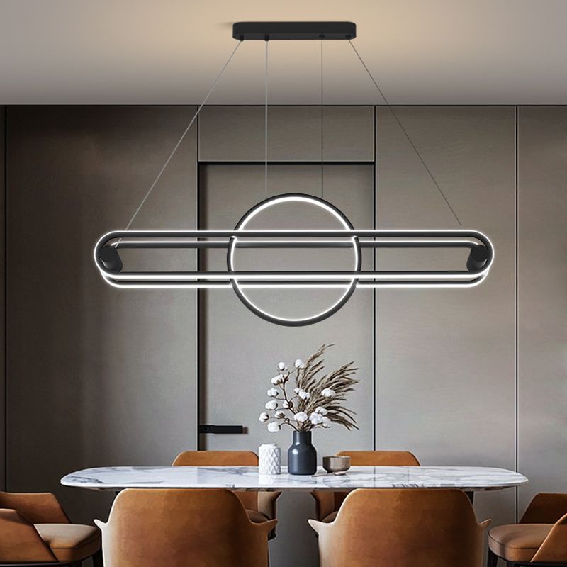 Iron Linear Pendant Ceiling Light Post Modern Kitchen Island Fixture in Black / Gold