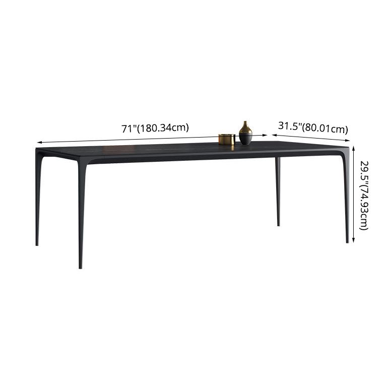 Modern Style Textured Sintered Stone Dining Table Rectangular Dining Table Set with Metal Base
