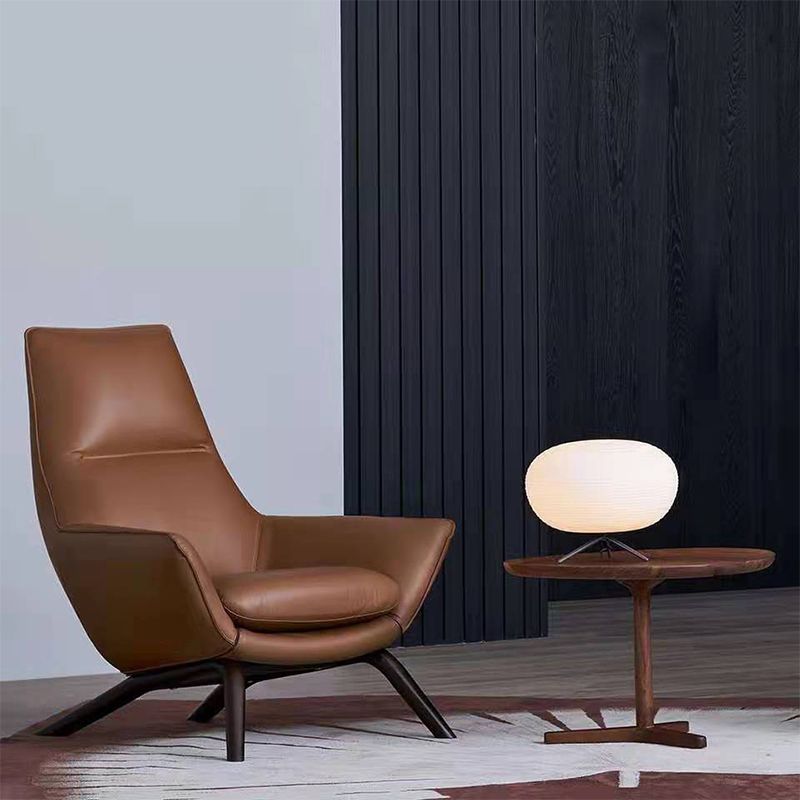 Modern Leather Fixed Back Chair in Brown Upholstered Flared Arms Chair
