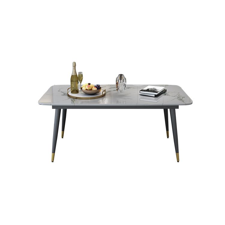 Scandinavian Style Gray Slate Dining Table Rectangular Formal Dinette Set with Metal Base