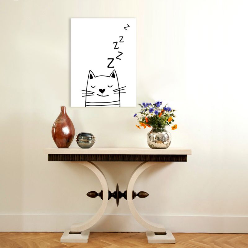 Cartoon Sweet Night Wall Art Black and White Animal Pattern Canvas for Bedroom