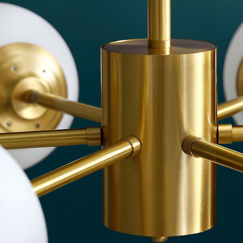 Lámpara de lámpara de araña de vidrio blanco de leche colgante de iluminación de latón contemporáneo para comedor