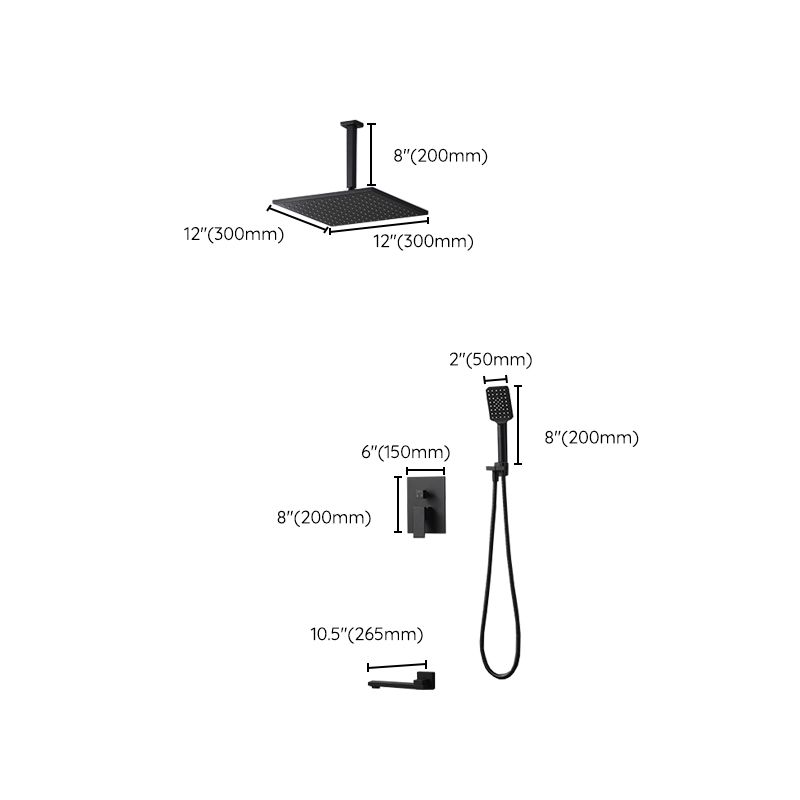 Square Black Spot Resist Shower Faucet Shower Arm Shower with Handheld Shower Head