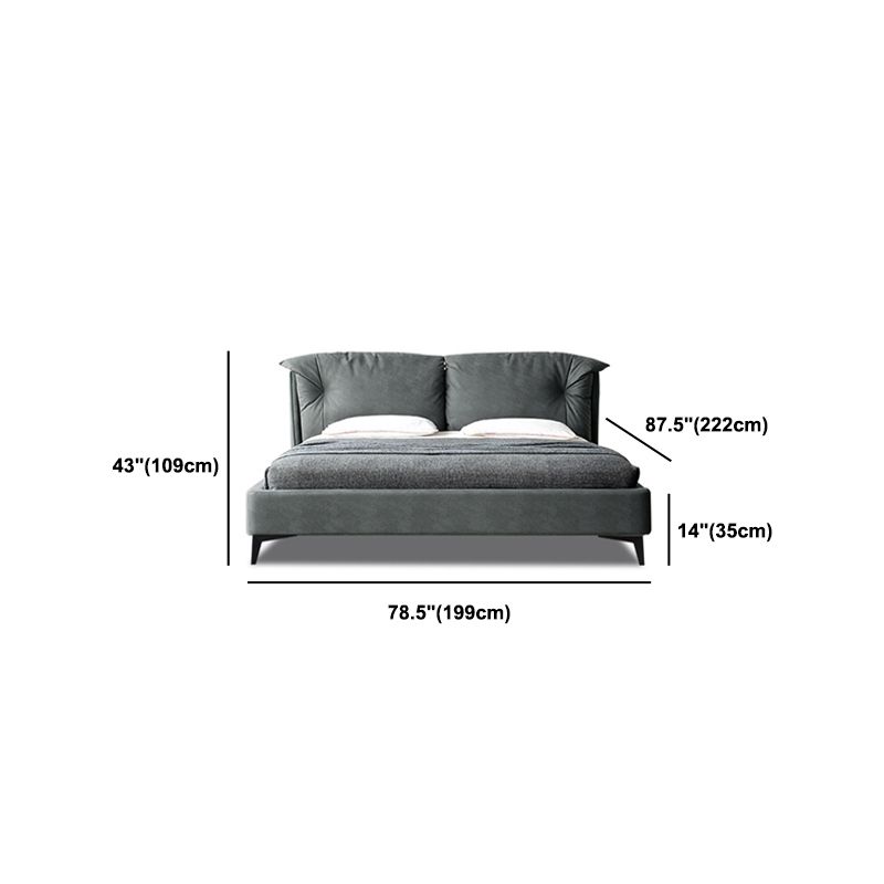 Grey Standard Bed with Rectangular Panel Headboard and Metal Legs
