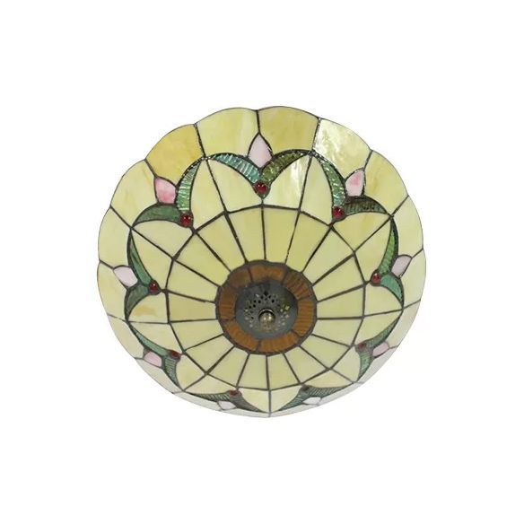 Yellow Ceiling Light, Flushmount Lighting with Art Glass Bowl Shade for Bedroom Tiffany Style