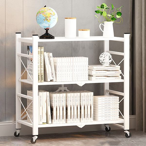 Industrial Geometric Bookcase Metal Open Back Bookcase with Wheels