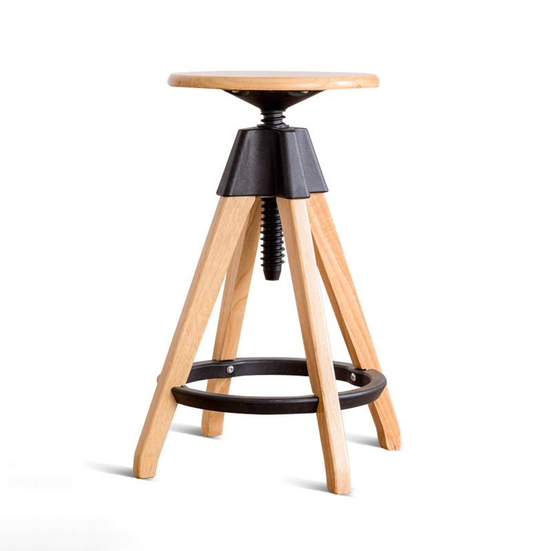 Contemporary Adjustable Height Bar Stool Rubberwood Solid Wood Bar Stool
