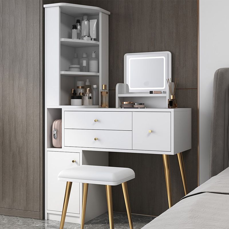 Glam Style Wood-based Material White/grey Dressing Table with Drawers and Storage Shelves