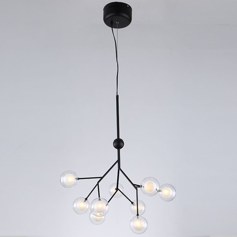 Simplicity 9 Heads Chandelier Tree Branch Suspension Light with Dual Ball Glass Shade