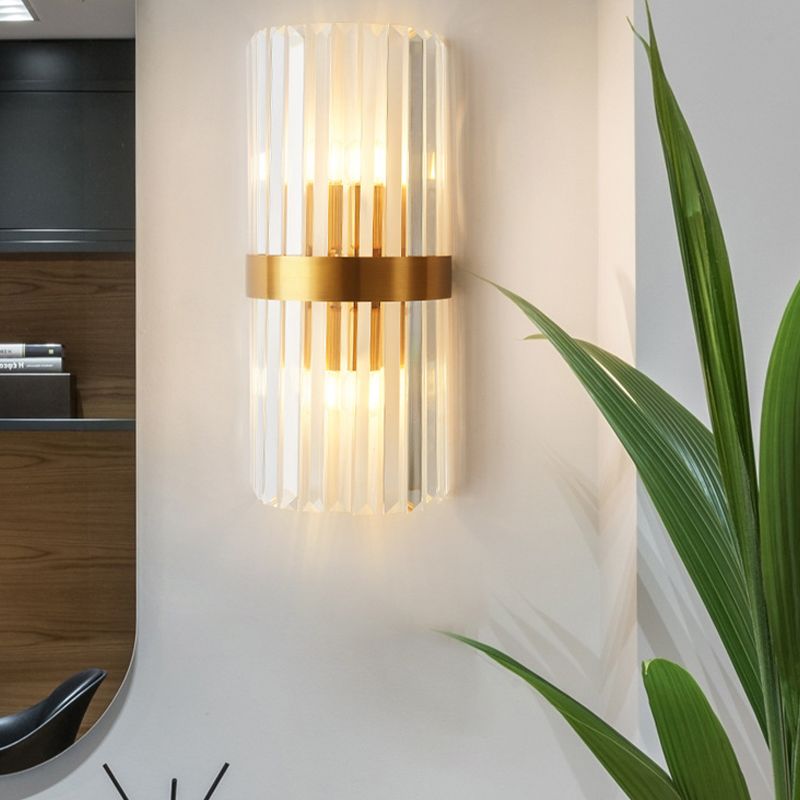 Crystal Half-Cylinder Shape Wall Sconce Modern Style 2 Lights Wall Light Fixture in Gold