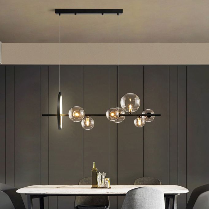 Modern Simple Chandelier Linear Clear Glass Island Chandelier Lights for Dining Room