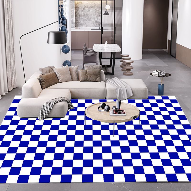 Minimalist Plaid Printed Rug Polyester Area Carpet Non-Slip Backing Indoor Rug for Home Decoration