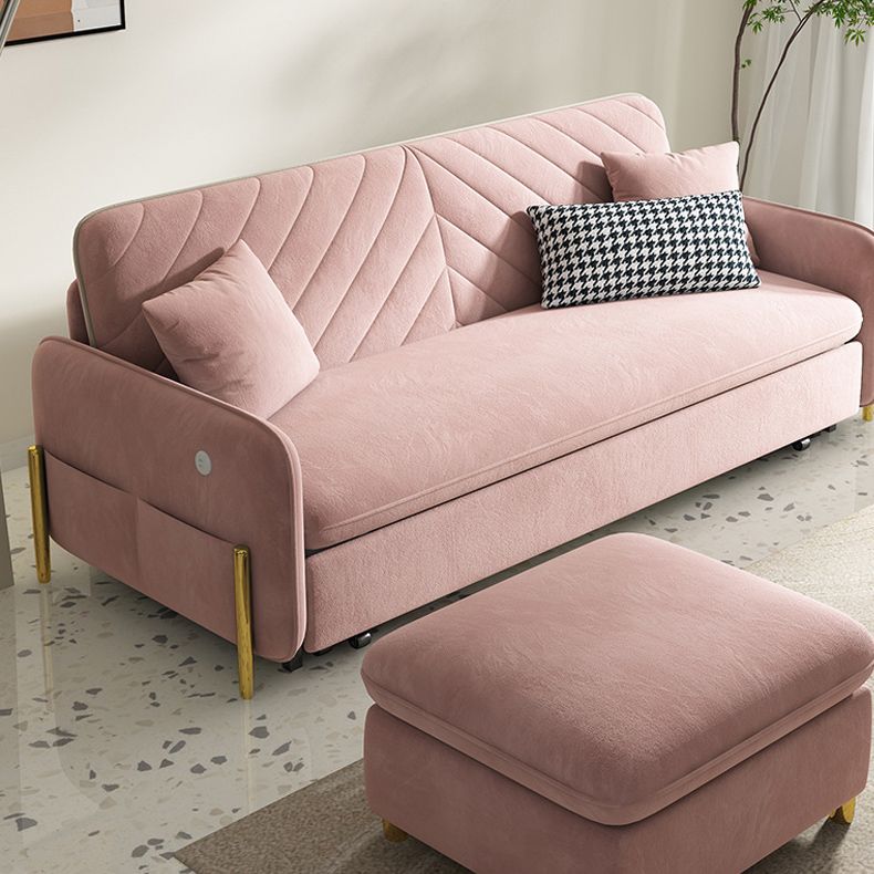 31.49" Wide Pink Sleeper Sofa Velvet Sofa Bed with Detachable Mattress