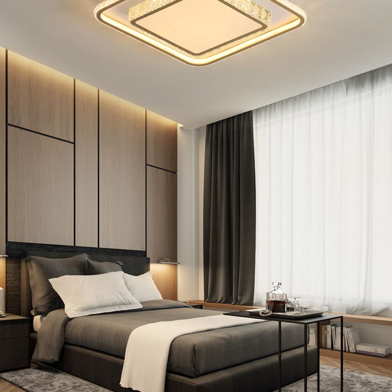 2-Tier Crystal LED Flush Light Minimalist Golden Ceiling Mount Lamp in Geometric Shape