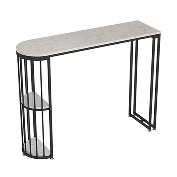 Glam Rectangle Dining Room Counter Table, Marble - 41.3" Bar Table with 2 Storage Shelves