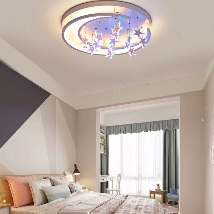 Moon And Star Flush Light 1 Light Acrylic Modern Flush Mount Ceiling Light Fixtures for Girls Bedroom