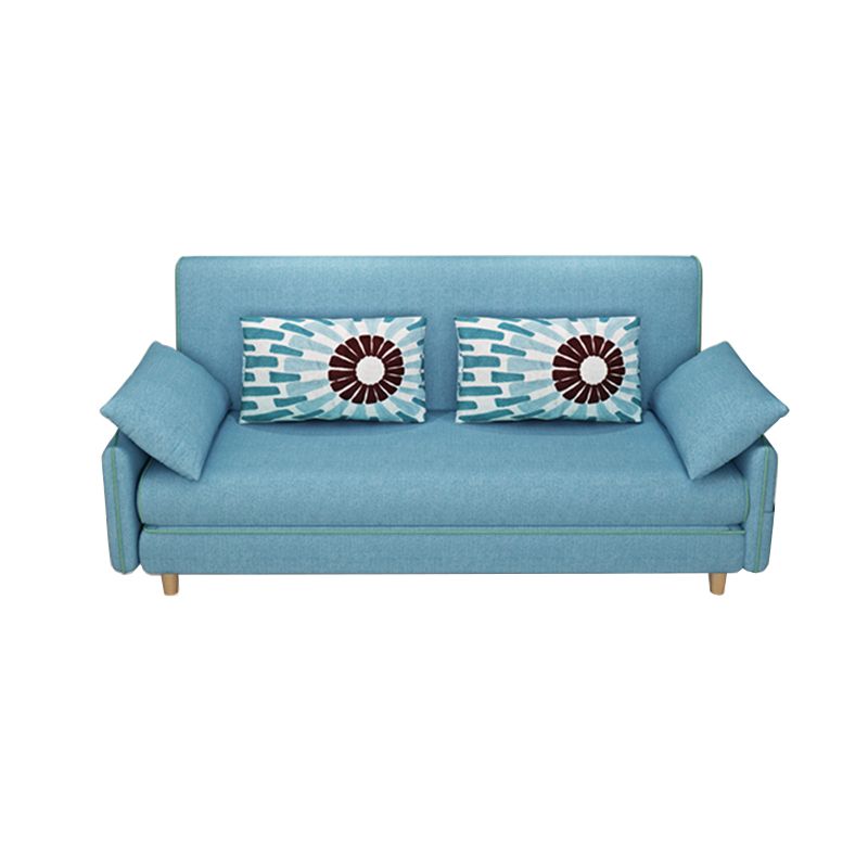 Convertible Cotton Blend Contemporary Square Arm Bed Sofa Couch in Blue