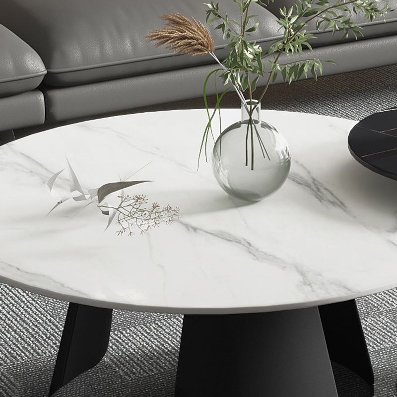 Modern Style Cocktail Table Slate Top Metal Base Round Coffee Table