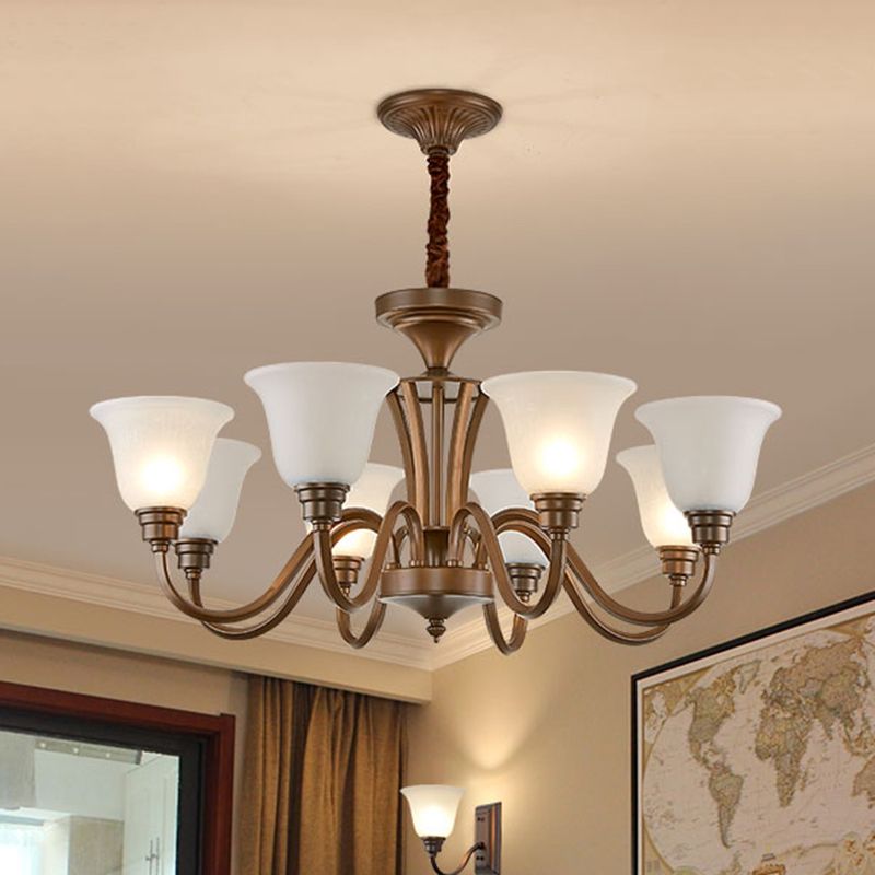 Bell Frosted Glass Chandelier Light Retro Style Living Room Pendant Light Fixture