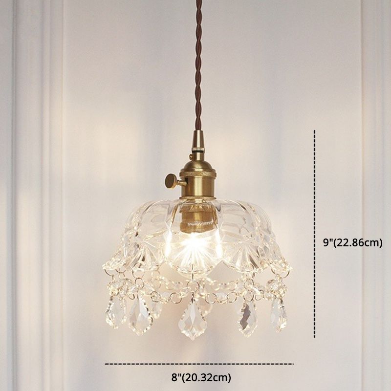 Glass Flower Pendant Ceiling Light Contemporary Suspended Lighting Fixture in Gold